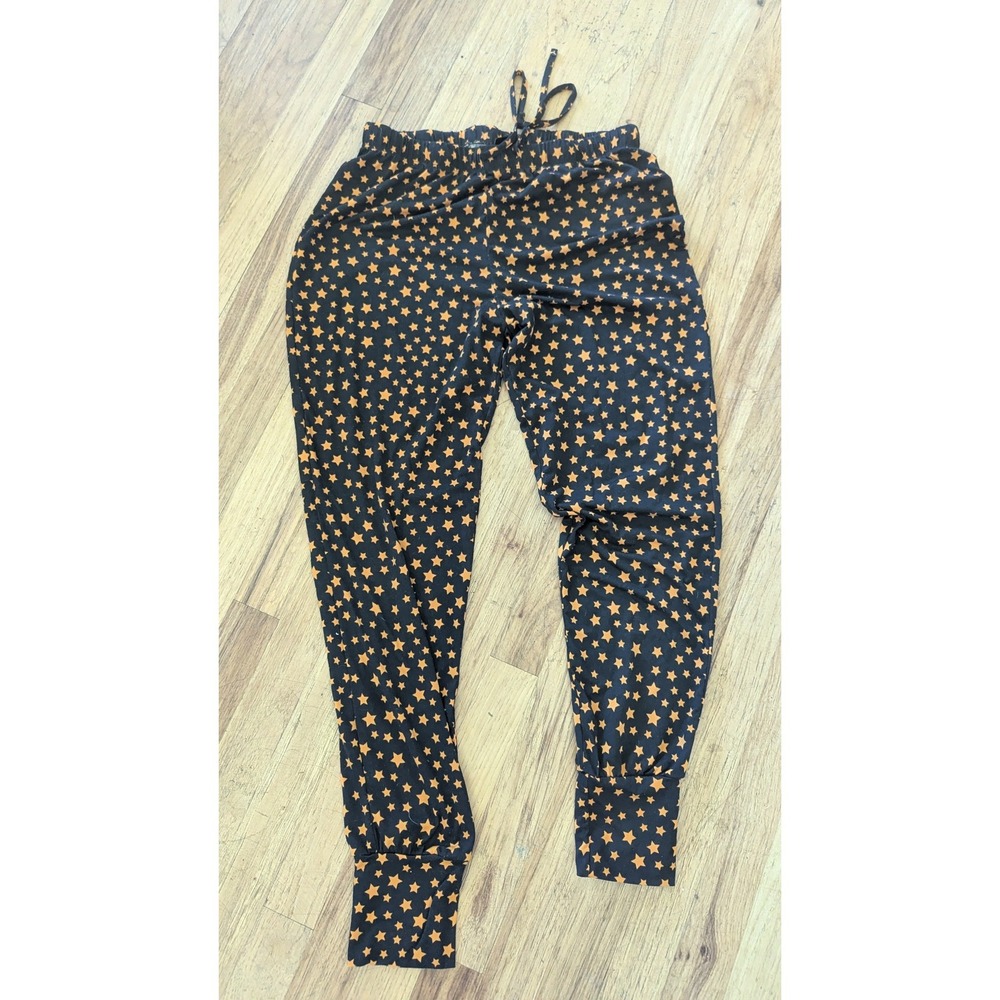 Spooky Night‎ Womens Black Orange Star Print Pajama Jogger Pants Size Medium